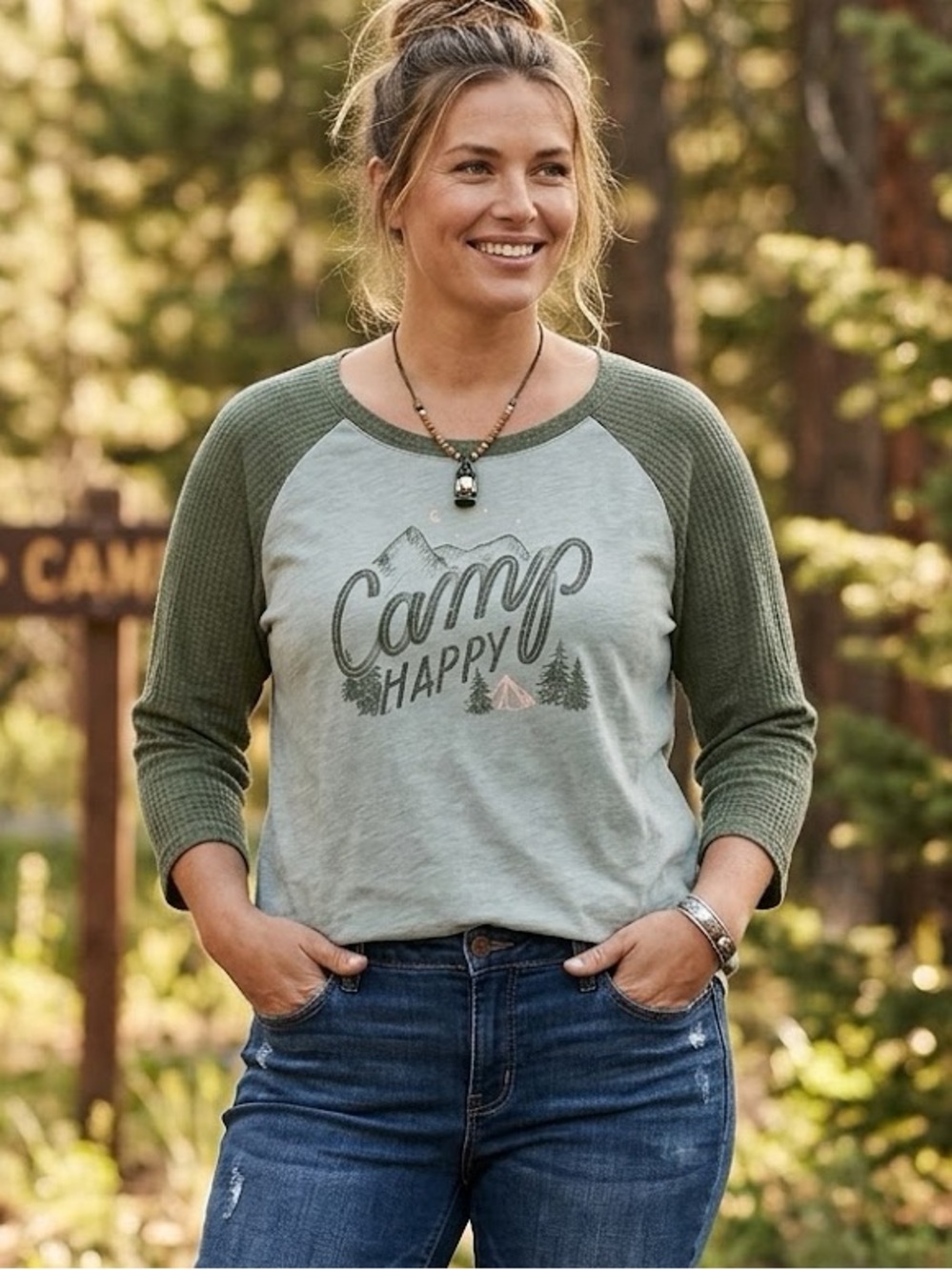 NEW Sonoma Camp Happy 3/4 sleeve Shirt